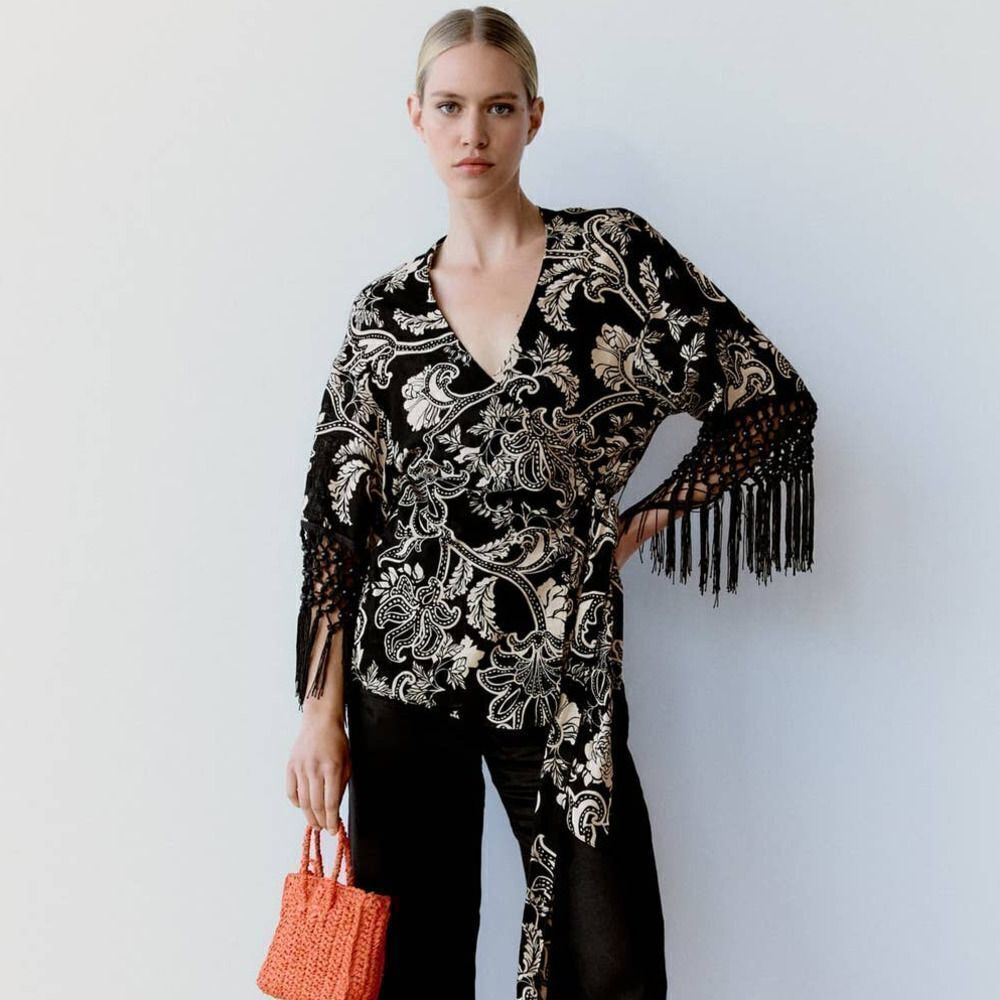 ZARA FRINGED PRINTED JACKET NEW